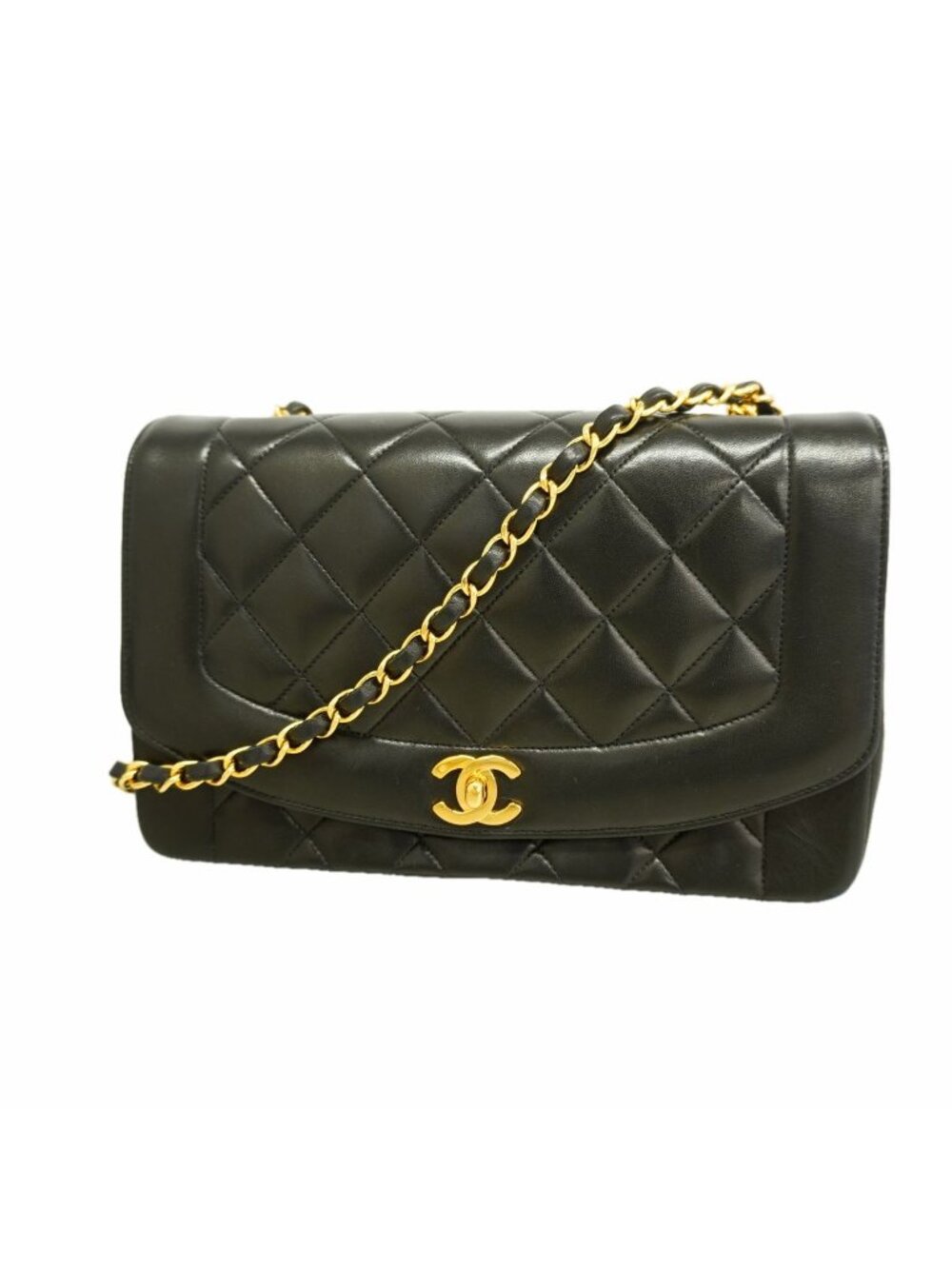 Chanel Shoulder Bag Diana Lambskin Black Gold